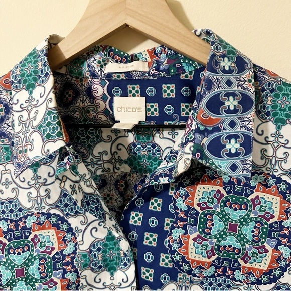 Chicos Womens Floral Button Up 3/4 Sleeve Shirt Size 3 - Picture 3 of 9